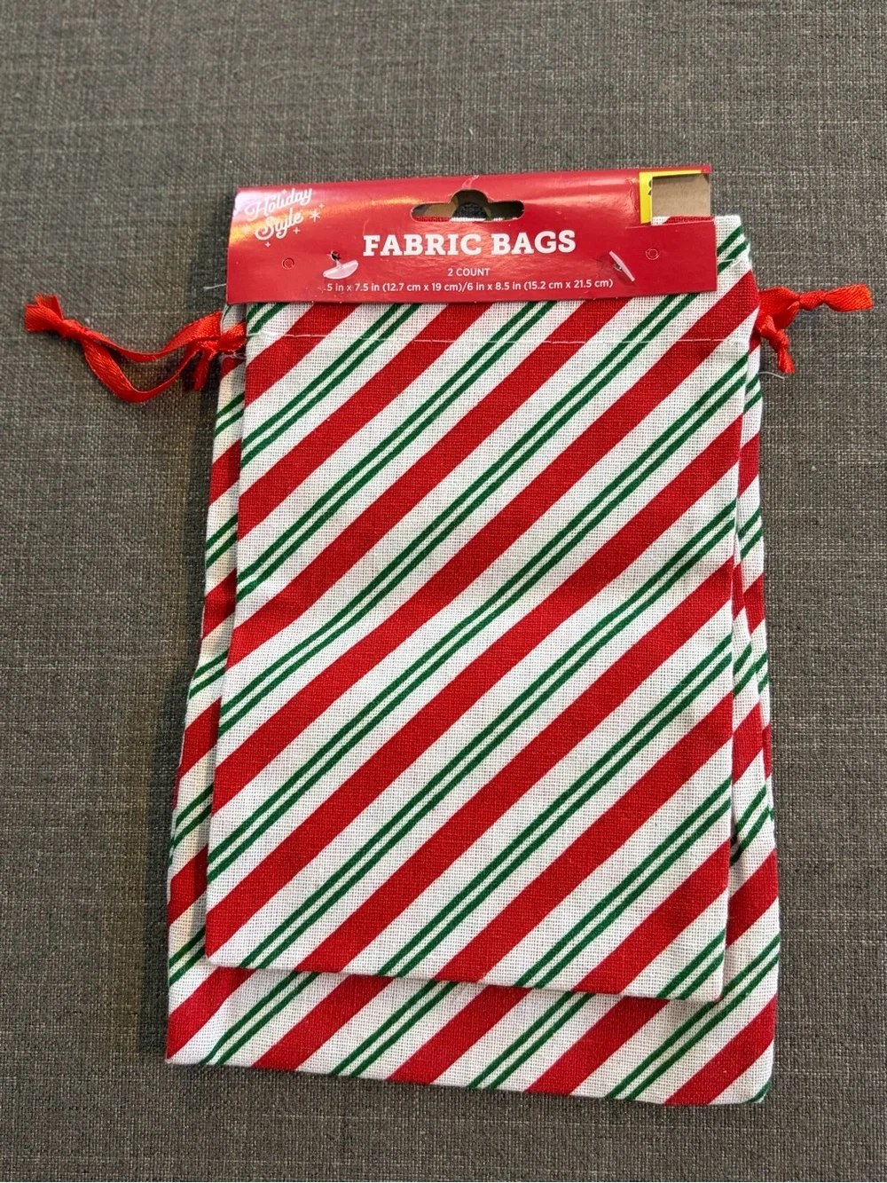 Holiday Style Christmas Fabric Gift Bags Drawstring Lot of 6